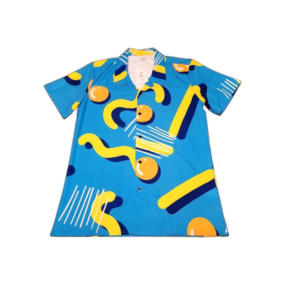 Fashion Nova Men Shirt Size Medium 90's Style Short Sleeve Woven Top New w/ Tags